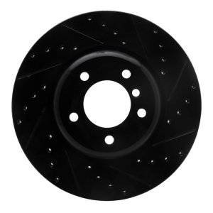 BMW 135IS Brake Rotor (1) - Front Right - R1 Concepts - Drilled & Slotted - Black - `06-`13